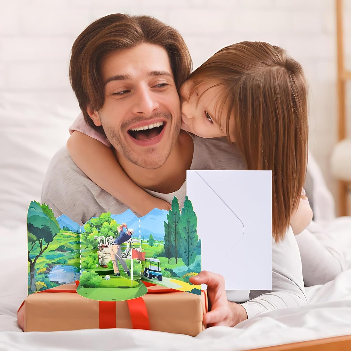 Joyvine 3D pop-up T-shaped unfolded greeting card, hollowed out paper carving occasion Golf Course design, suitable for Business greeting card to anyone on special occasions - with envelope and blank labe