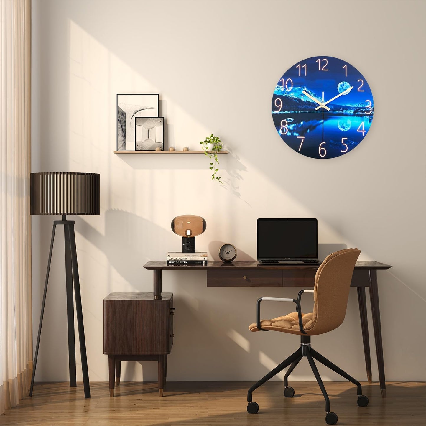 Large Wall Clocks for Living Room Decor Glass 20 Inch Analog Wall Clocks Battery Operated Blue Moon Silent Wall Clock Non Ticking