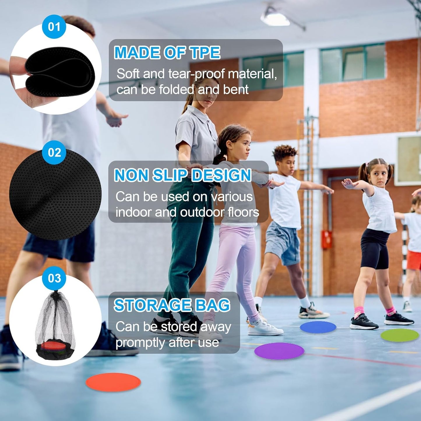 PATIKIL 9 Inch Poly Spot Markers, 12Pcs Non Slip Rubber Floor Dots with Storage Bag Flat Agility Cones for Sports Training Basketball Football