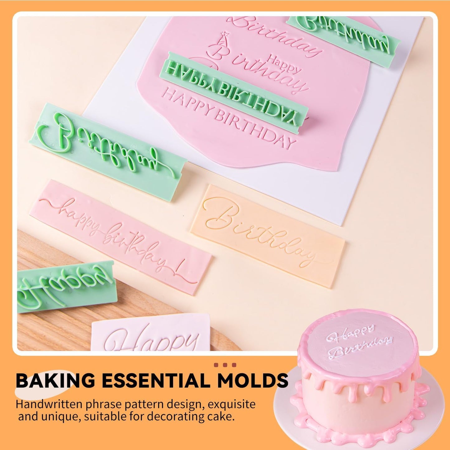 KALAIEN 8Pcs Happy Birthday Fondant Stamp,Custom Cookie Stamp, Happy Birthday Letters Embosser for Cake,DIY Cake Decorating Printing
