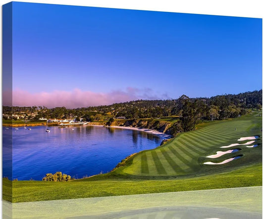 Pebble Beach Golf Course Wall Art Picture for Office USA Monterey California Golf Club Wall Decor for Living Room Bedroom Bathroom Home Decorations Canvas Prints Framed Ready to Hang(18''H x 24''W)