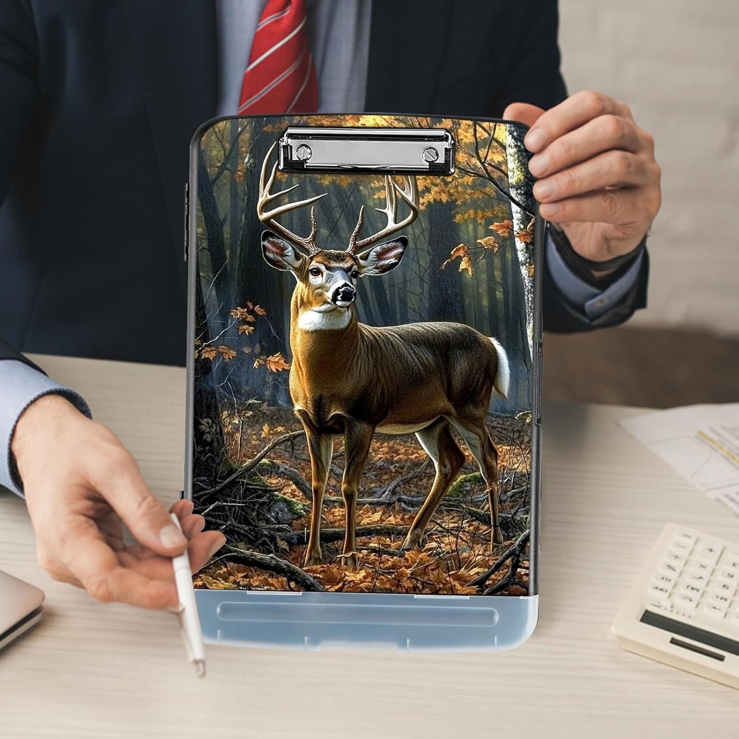 Clipboard with Storage - Large Capacity,Nursing Clipboard with Pen Holder,Heavy Duty,Plastic Side-Opening Folder for Teacher,Nurse - Forest Cute Deer