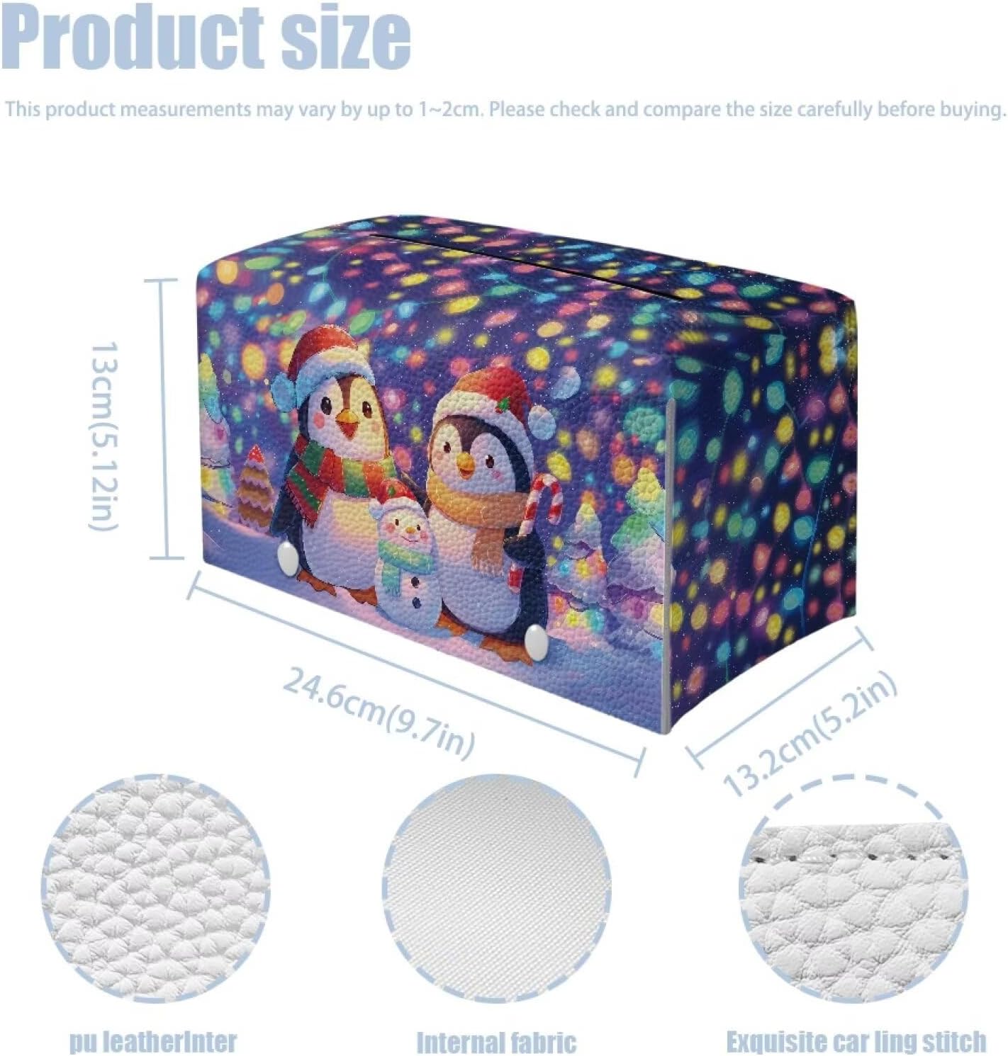 Christmas Tissue Box Cover Cute Snowman & Penguin Facial Tissue Holder Xmas Home Decor Napkin Dispenser Holder with Bottom Belt Christmas Celebration Accessories