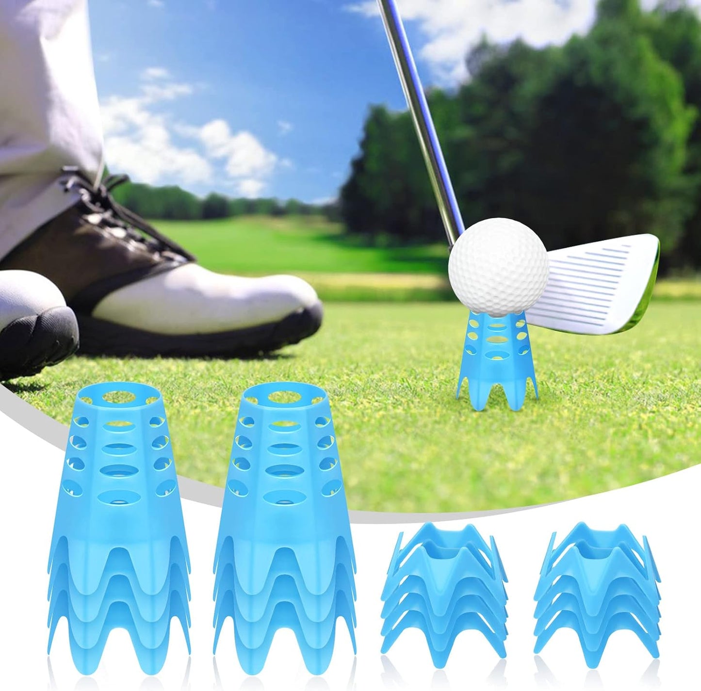 Golf Simulator tees, 24Pcs Plastic Golf Mat Tees for Home, Outdoor or Indoor Golf Tees for Training, Practice Golf tees for Winter Turf and Driving Range, Pack of 12 Tall & 12 Small
