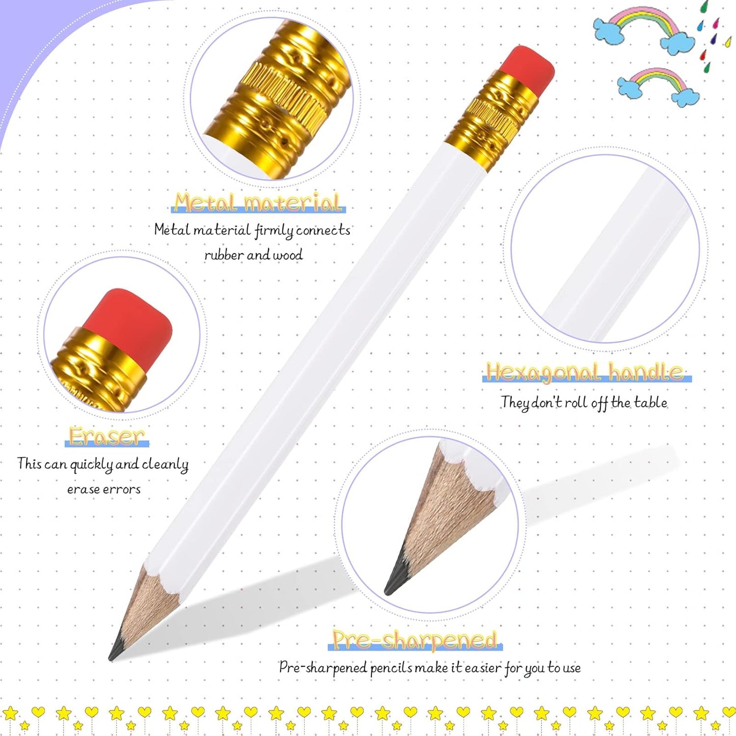 Zonon 48 Pieces Golf Pencils Mini Half Pencils with Eraser Short with Erasers Bulk Small for Kids HB Wedding Bridal School Office Writing Drawing Pocket(White)