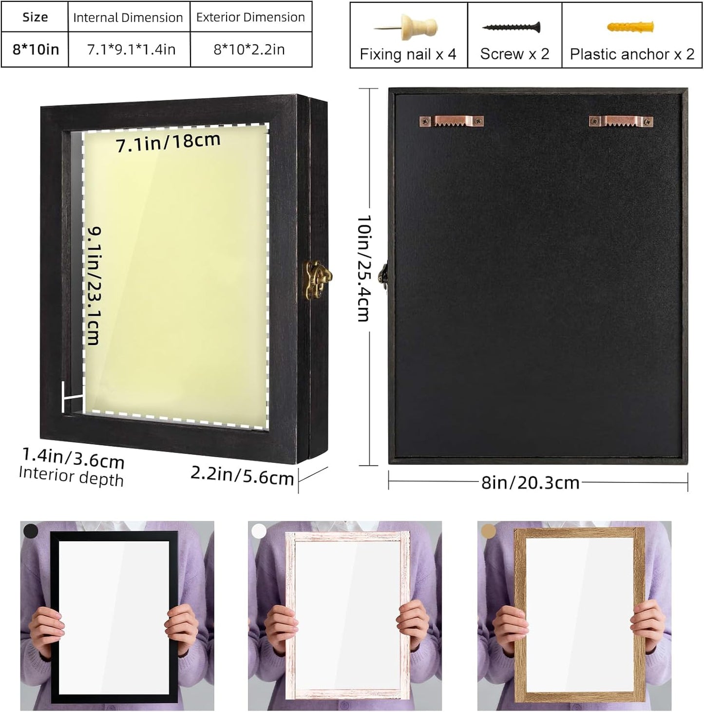 TJ.MOREE Shadow Box for Flowers 8 x 10 Shadowbox Display Case Picture Frame with Glass Window Door Wedding Bouquet Memorabilia Medals Military Photos Memory Box for Keepsakes - Rustic Black