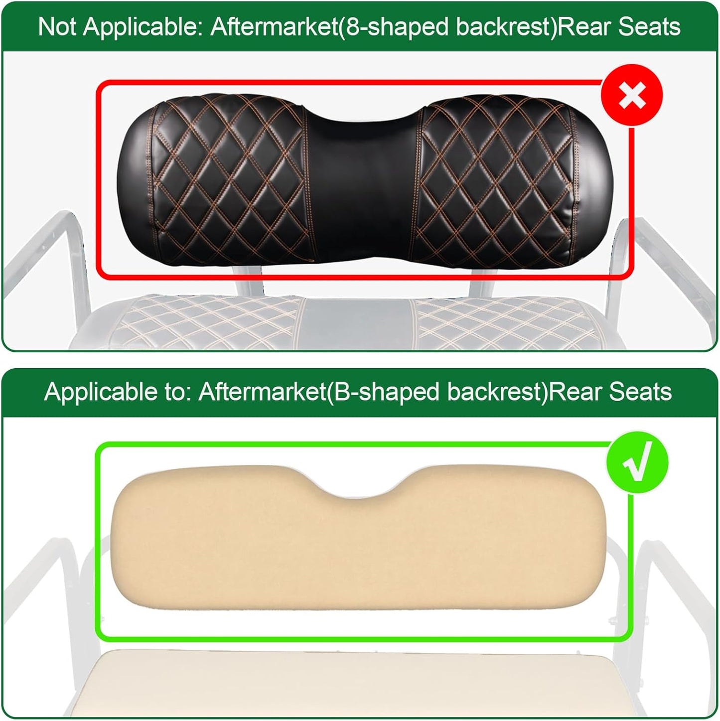 NOKINS Golf Cart Seat Covers Fit Club Car Precedent/DS/EZGO RXV/TXT/Yamaha Drive Aftermarket Standard Rear Seat Cushion, No Stapler, Multiple Colors&Breathable (Black&Brown Stitch)