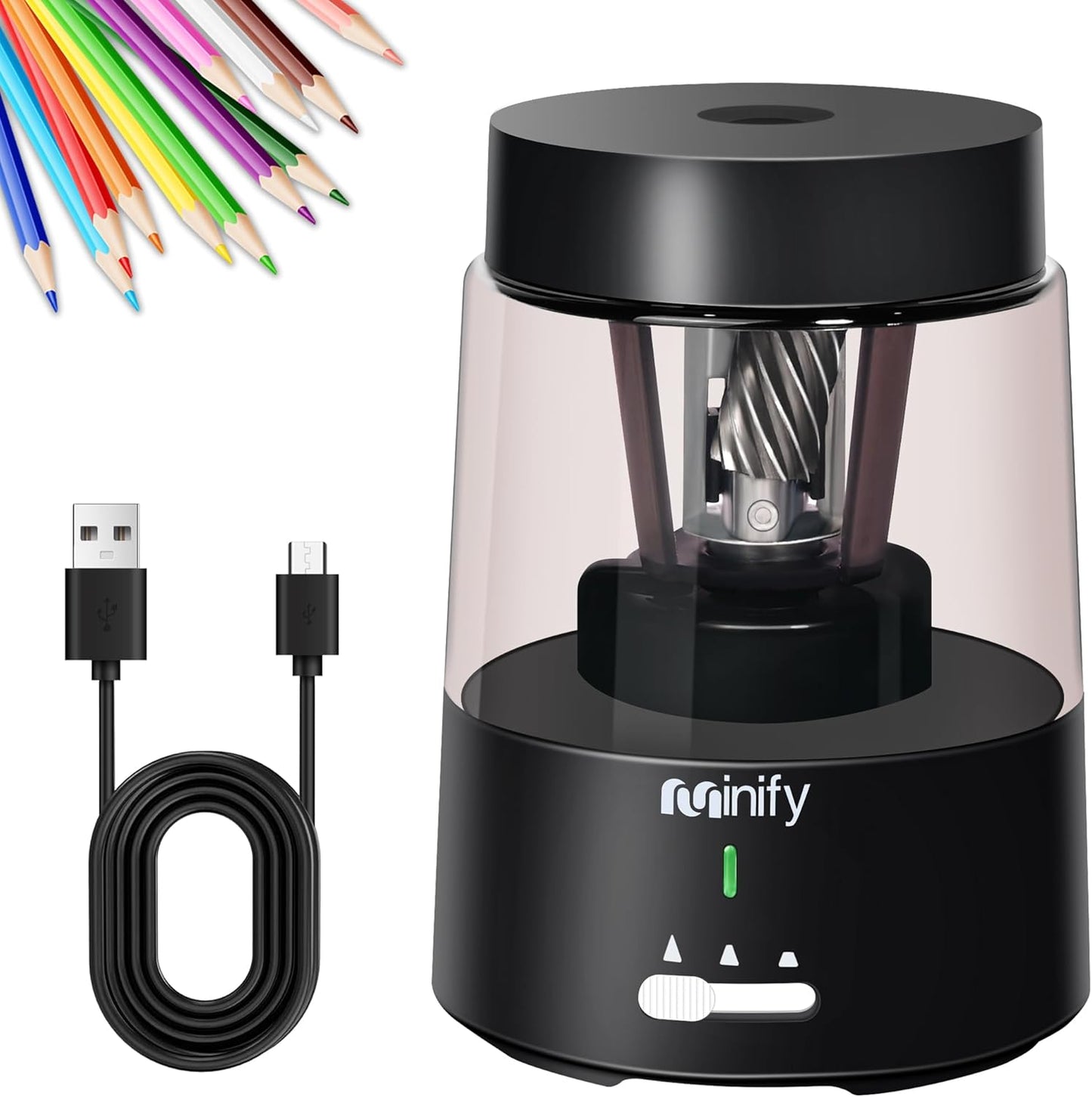 Pencil Sharpener Electric Pencil Sharpener Heavy Duty Blade Rechargeable Battery Powered Pencil Sharpeners for 6-8mm Colored Pencils Auto Stop Fast Sharpen in 3s (Black)