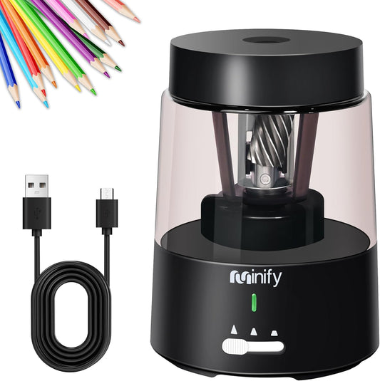 Pencil Sharpener Electric Pencil Sharpener Heavy Duty Blade Rechargeable Battery Powered Pencil Sharpeners for 6-8mm Colored Pencils Auto Stop Fast Sharpen in 3s (Black)