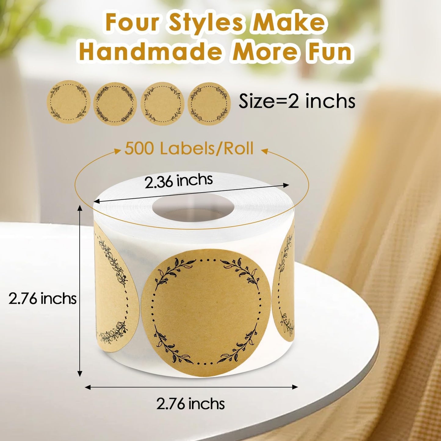 500pcs Canning Stickers Jam and Jelly Jar Labels, Gift Tags 4 Different Wreath Designs, All-Purpose Labels for Mason Jars/Bottle/Name Tags and More(2" Round)