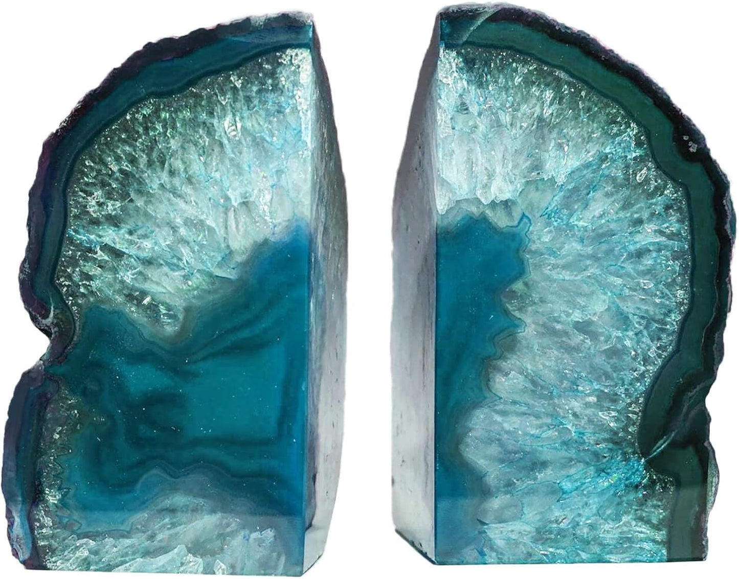 AMOYSTONE Teal/Green Agate Bookends, Heavy-Duty Large Book Ends for Heavy Books, Unique Sujetalibros 6-8 LBS with Rubber Bumpers, Perfect for Office Bookshelf and Home Decor