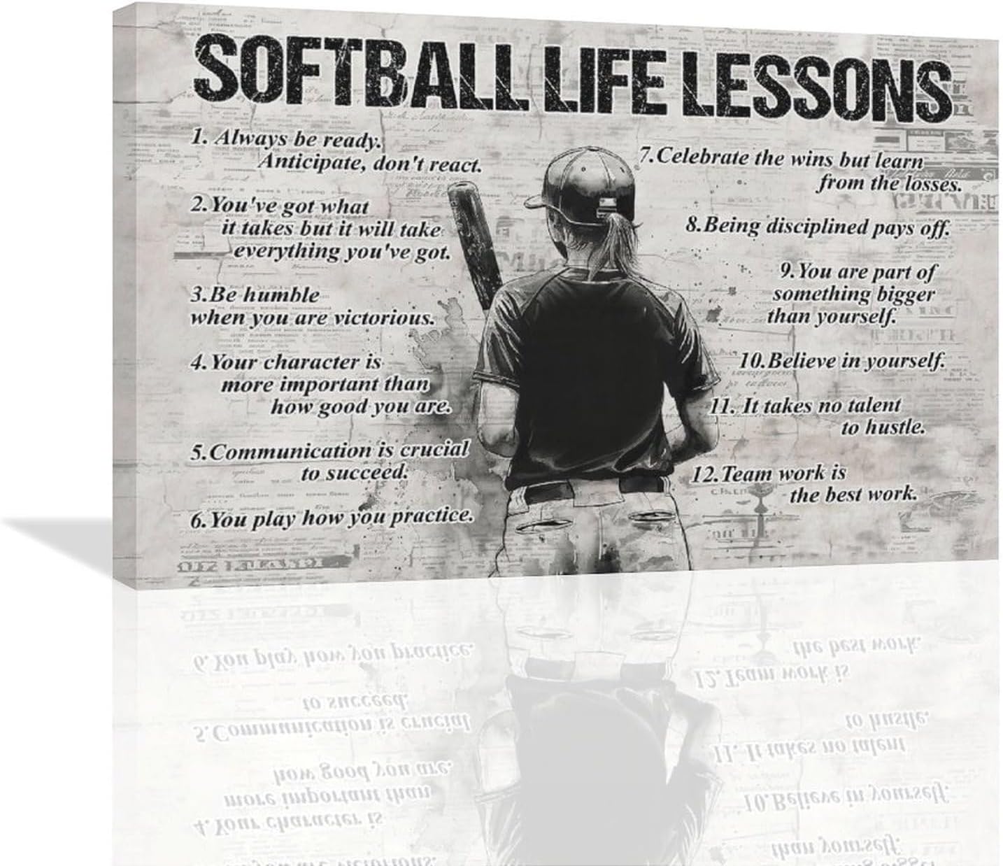 Softball Sports Wall Art Softball Life Lessons Wall Decor Softball Sign Retro Poster Boy Girls Men Room Motivational Decorations Canvas Print Painting Artwork for Bedroom Bathroom Living Room 24"x16"