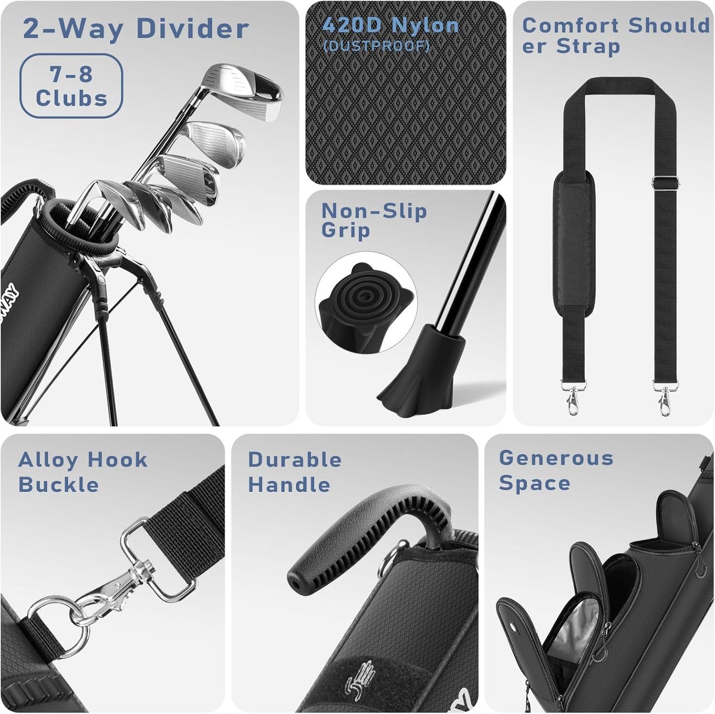 Findway Golf Stand Bag, [Upgraded Generous Space] Small Golf Bag for Driving Range, Par 3 & Executive Courses, Lightweight Sunday Golf Club Carry Bag with 3 Pockets