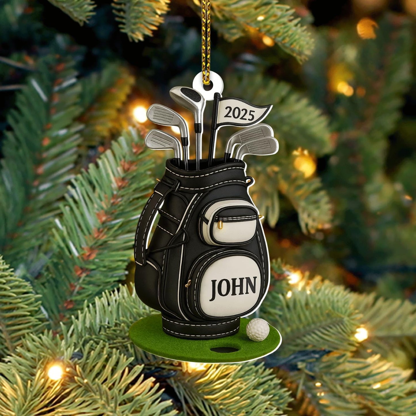 Personalized Golf Christmas Ornament 2025, Custom Name Bag, and Golfer Outfit Gilf, Ball Head Ornament with Santa Hat, Gifts for Golf Lovers 5