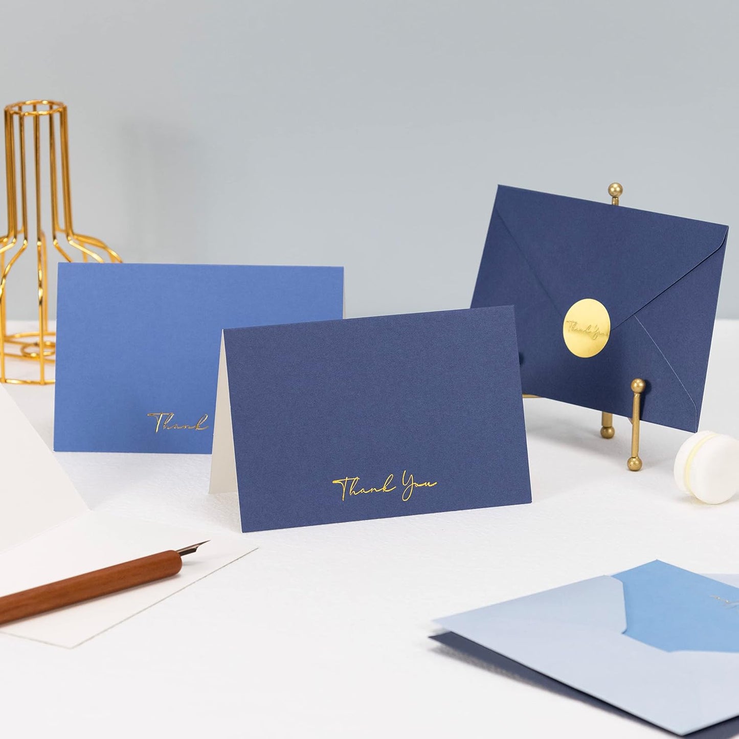 Crisky Blue Thank You Cards with Envelopes & Stickers， 50 Pack Navy Blue Bridal Shower Graduation Thank You Cards Small Business, Wedding Baby Shower Birthday Funeral Notes Bulk