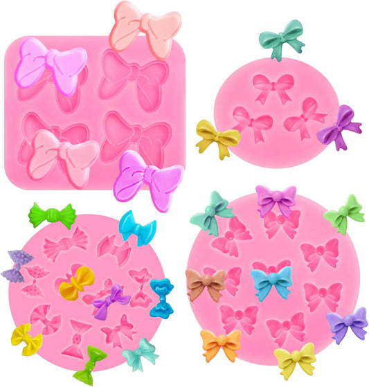 4 Pcs Bow Silicone Mold Fondant Bow Mold Chocolate Candy Cake Pop Molds Bow Molds for Cake Decoration, Fondant, Clay, DIY Desserts