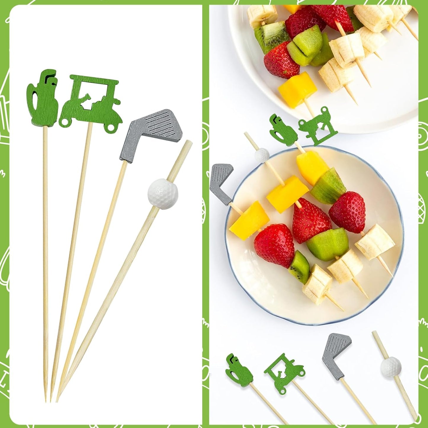 200Pcs Golf Cocktail Picks,4.7 Inch Golf Theme Decorative End Cocktail Skewers Sandwich Fruit Toothpicks for Appetizers Golf Catered Events Buffet Party Holiday Supplies,Style 1