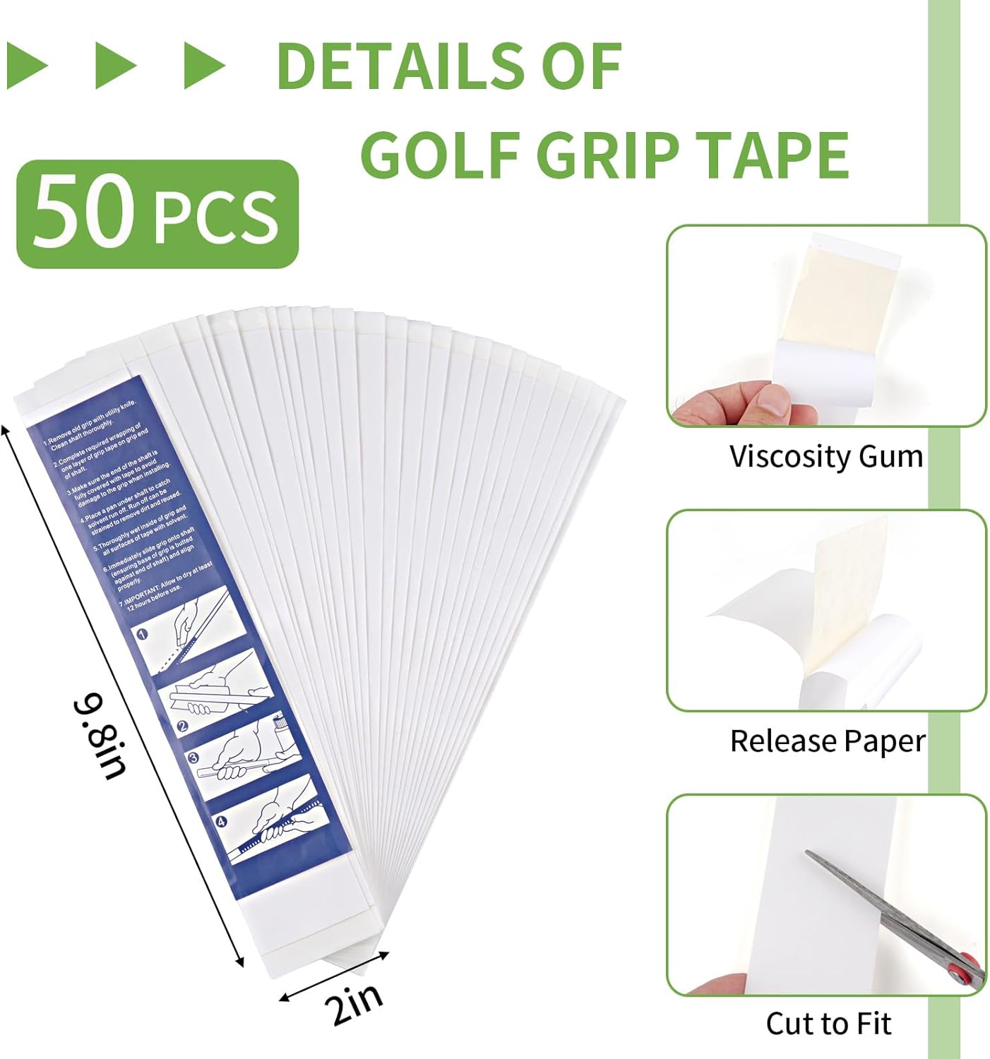 30 PCS/50 PCS Golf Grip Tape, Golf Grip Kit, Golf Club Grip Tape, 2" X 10" Golf Club Regripping Kit, Grip Tape for Golf Clubs, Double Sided Grip Tape Golf for Golf Club Regripping