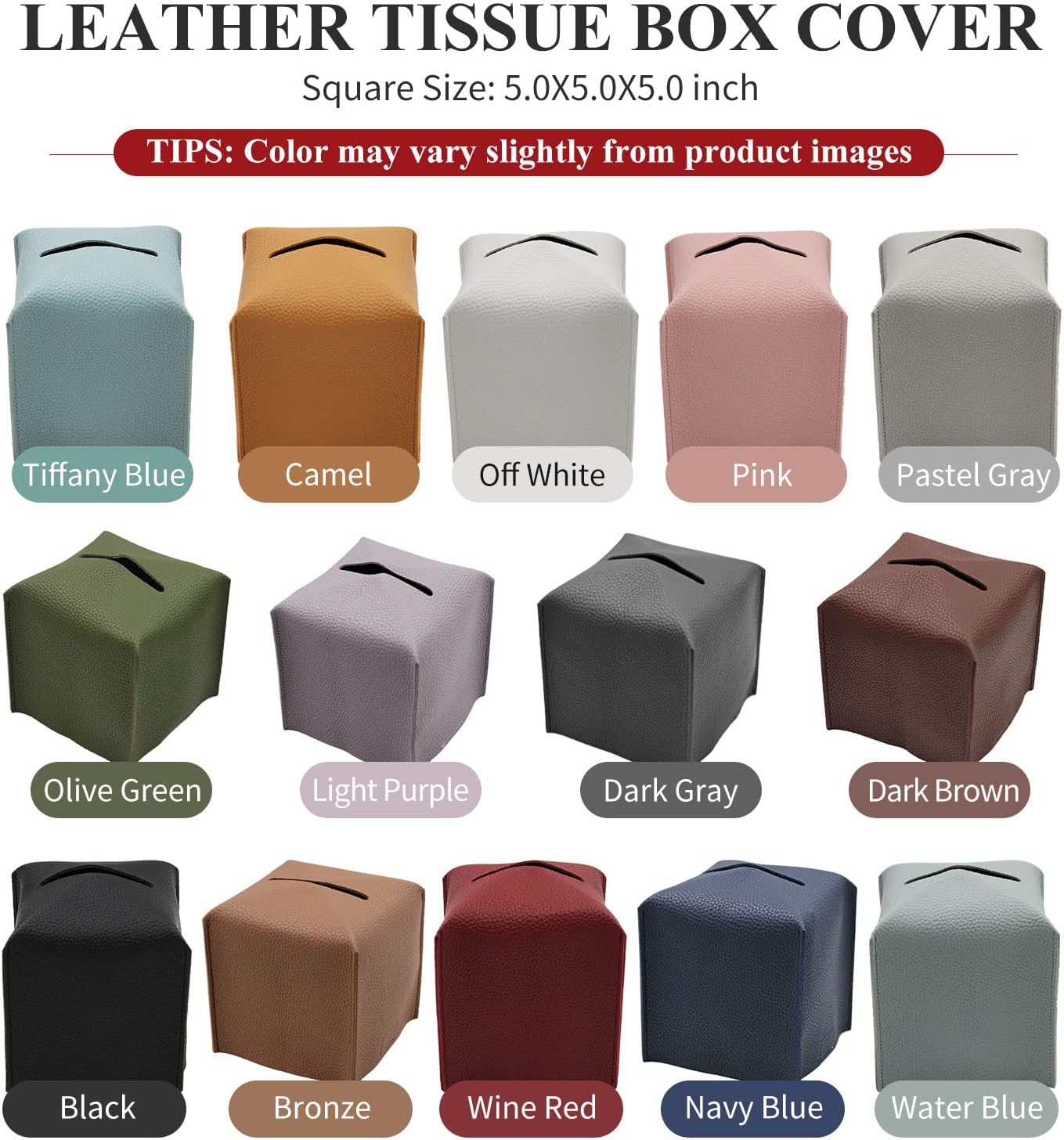 Livelab Tissue Box Cover, Square Decorative PU Leather Tissue Box Holder Modern Tissue Case Facial Paper Organizer Dispenser for Bathroom, Vanity Countertop, Night Stands, Desk 5X5X5'' | Dark Brown