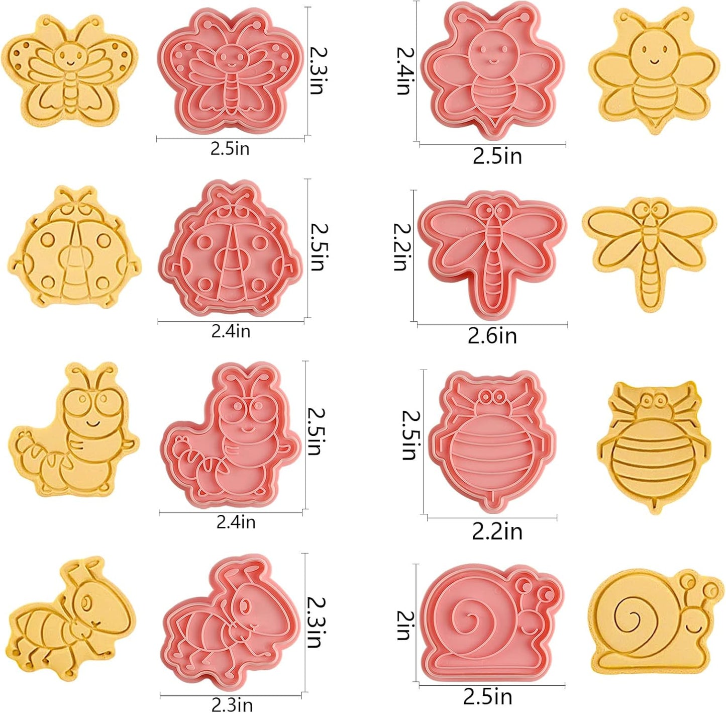 Insect Cookie Cutters Set, 8 Pcs Cookie Cutter with Plunger Stamps, Cute Cookie Cutters for DIY Biscuit Snacks Cheese Baking