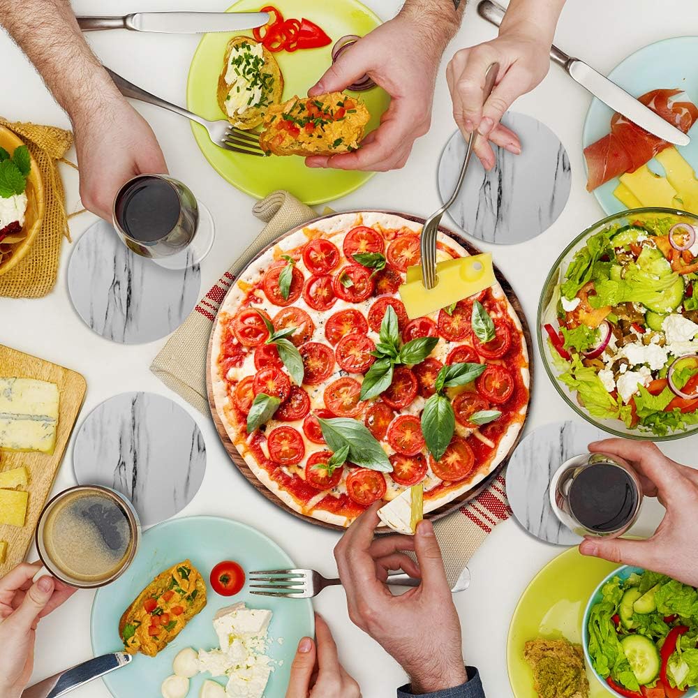 EAGMAK Set of 8 Coasters for Drinks, Absorbent Marble Style Ceramic Drink Coaster with Holder for Coffee Wooden Table Home Decor(Grey)