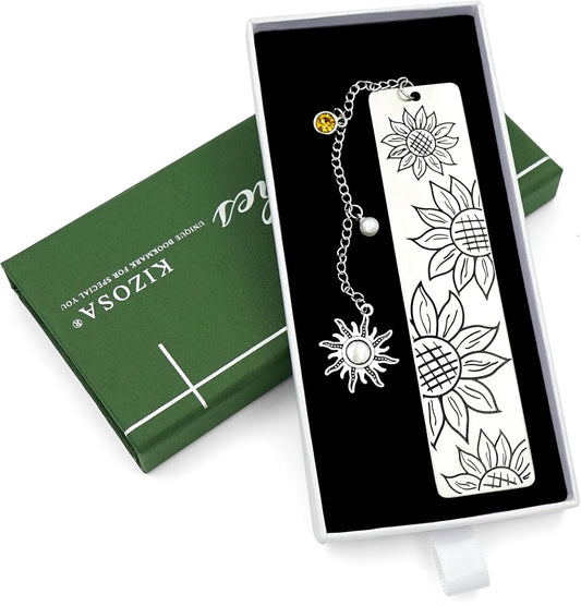 Metal Bookmark Gifts for Women Men,Book Marks for Reading,Bible Bookmarks,Friends Teacher Birthday Valentines Mothers Fathers Day Christmas Book Lovers Gift (03-Sunflower Bookmark)