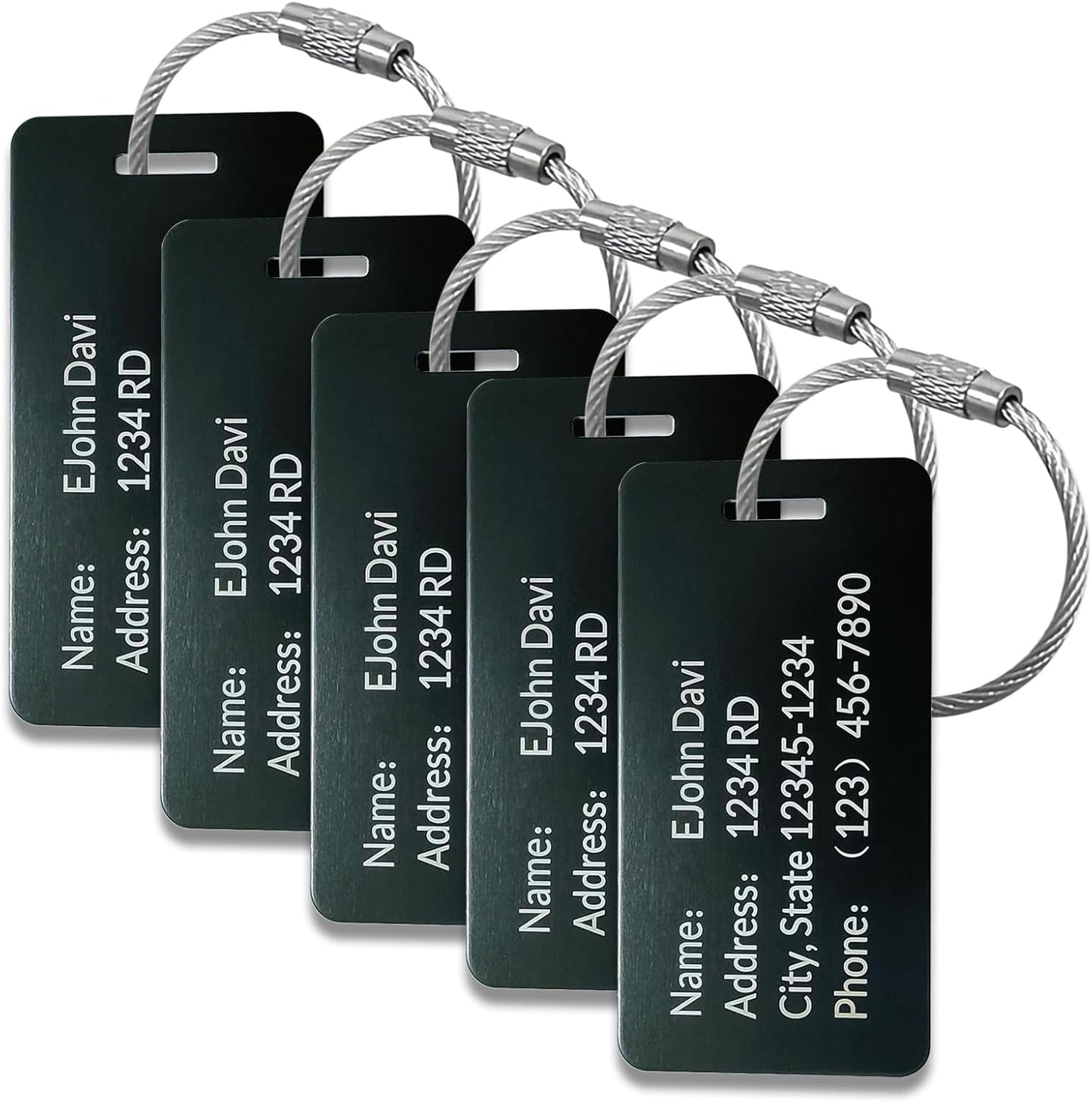 5 Pack Custom Engraved Luggage Tags, 3.8 x 2 inches Waterproof Personalized Luggage Tags, Aluminum Personalized Bag Tags for Suitcases/Backpack/Luggage Accessories [Black]