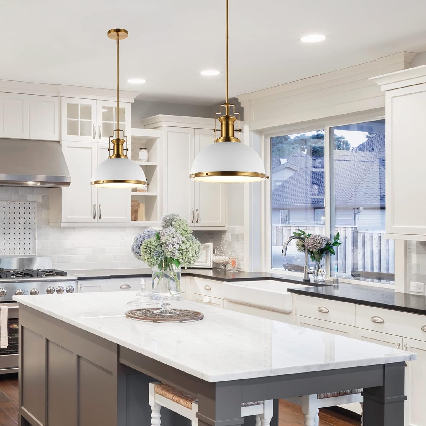 JONATHAN Y JYL9536D Homer 13" 1-Light Modern Industrial Iron LED Dome Pendant Classic, Cottage, Farmhouse Bedroom Living Room, Brass Gold/White