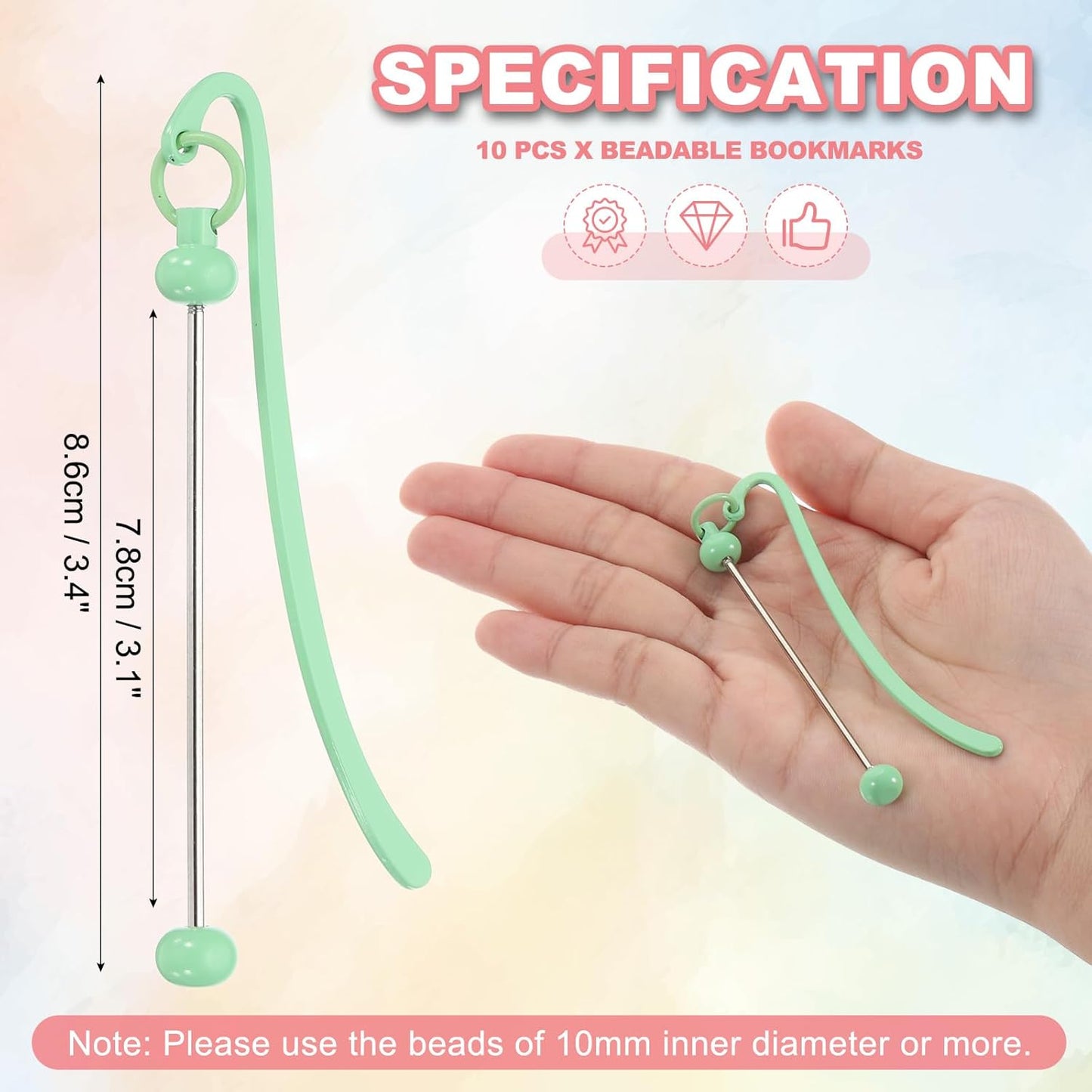 PATIKIL Beadable Bookmarks, 10 Pcs Beaded Bookmark DIY Metal Blank Bar Bulk for Bookmark DIY Making Craft, Beading Pendant Charm, Candy Green