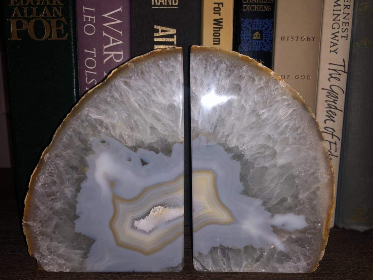 AMOYSTONE Unique Agate Bookends for Kids Decorative Crystal Geode Book Holder 3-4 LBS Non-Skid for Bookend Shelves, Stylish and Functional Bookends