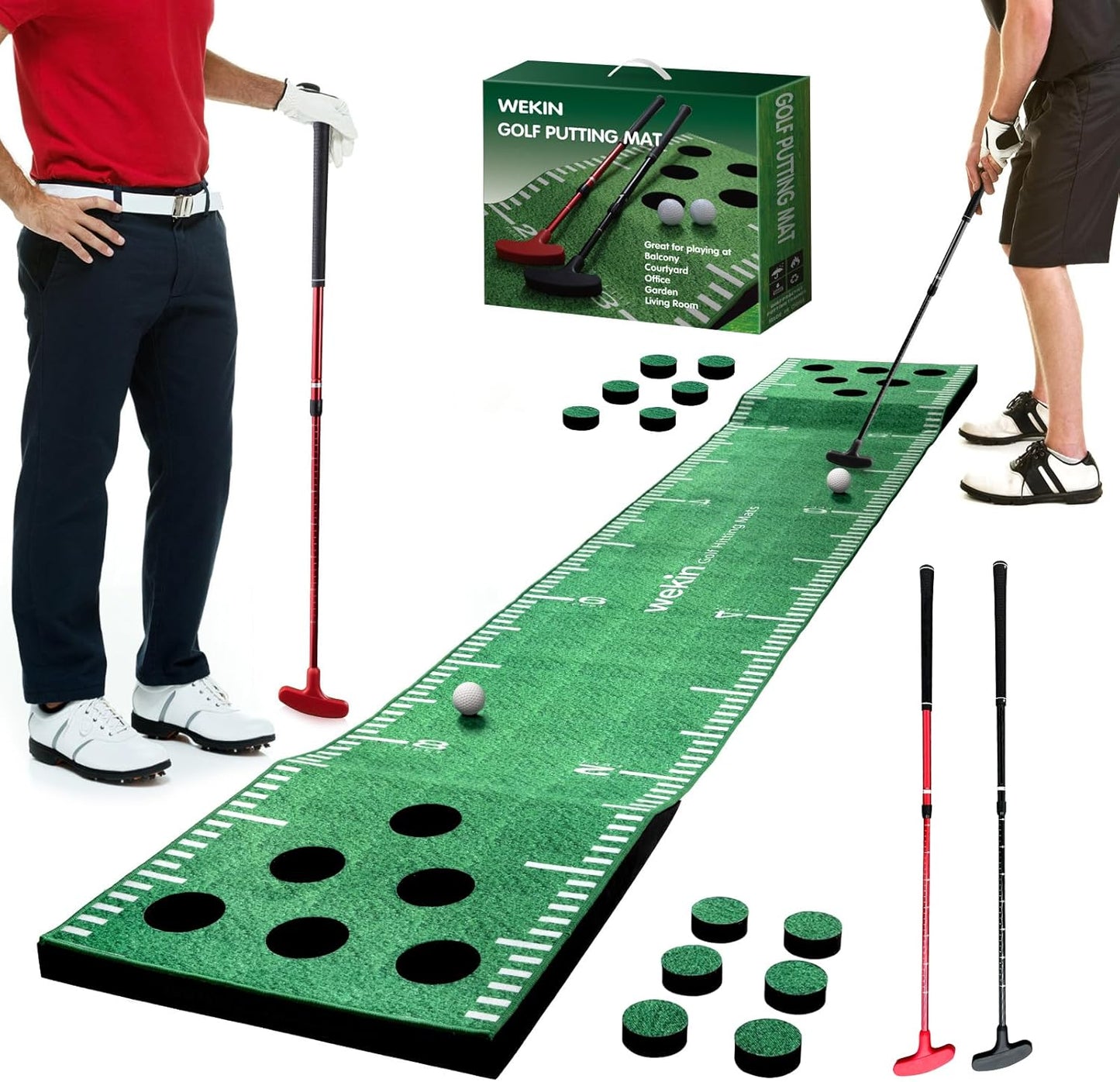 Wekin Indoor Putting Green Mat with 2 Putters, 2 Balls,12 Hole Covers, Golf Training Mat for Party Game, Great Gifts for Men