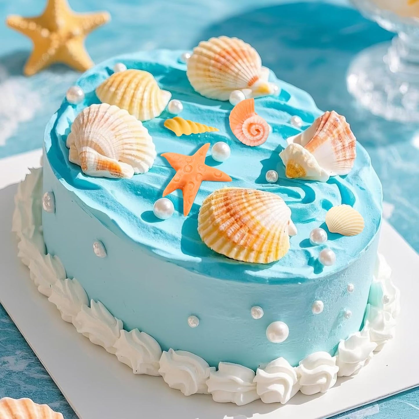 3 Pcs Marine Silicone Fondant Molds, Seashell Conch Starfish Chocolate Candy Molds for Cupcake Topper, Cake Pop Decoration and Clay Craft Making