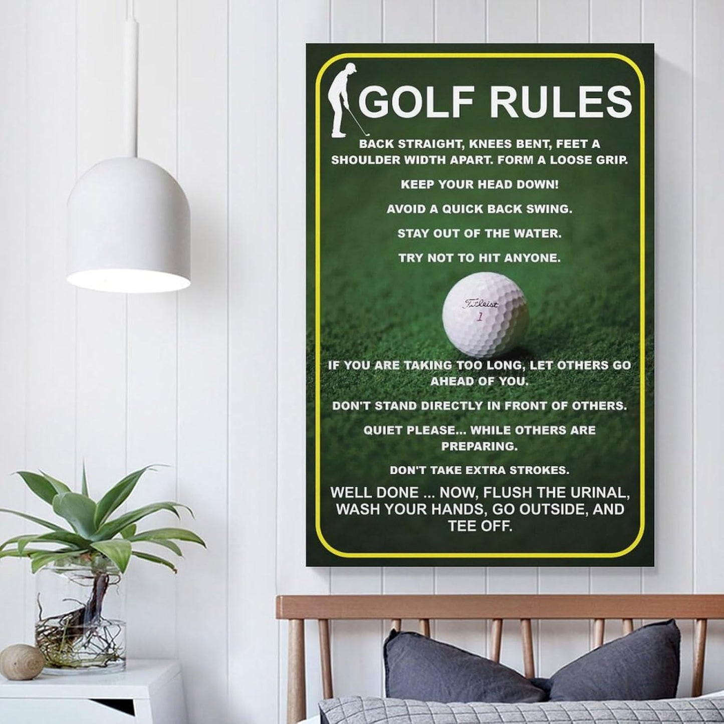 Funny Golf Rules Sign, Unique Man Cave Wall Art, Humorous Golfer Gift, Canvas Painting Posters And Wall Art Pictures Are Used For Room Aesthetics And Decoration 16x24inch(40x60cm)