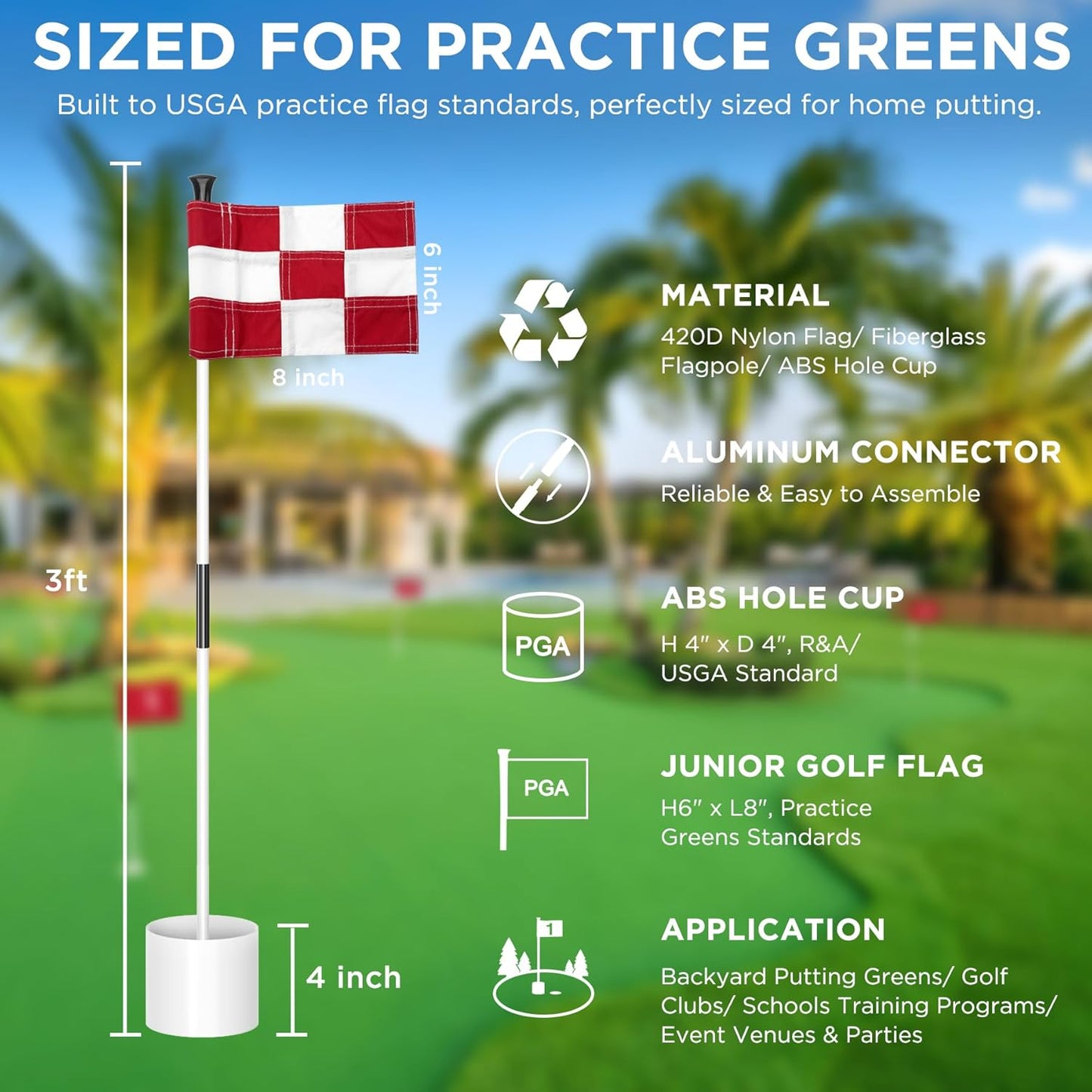 KINGTOP Golf Flagstick Mini, Putting Green Flag for Yard, All 3 Feet, Double-Sided Numbered Golf Flags, Golf Pin Flag Hole Cup Set, Portable 2-Section Design, Gifts Idea