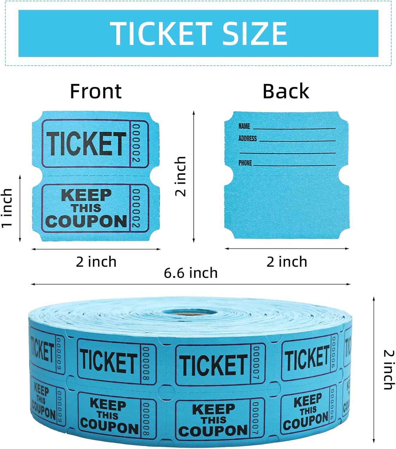 Raffle Tickets Roll - 2000 Tickets Double Roll for Fundraisers, Carnivals, Events - Durable Stub Design, Easy Tear & Organize(Red)