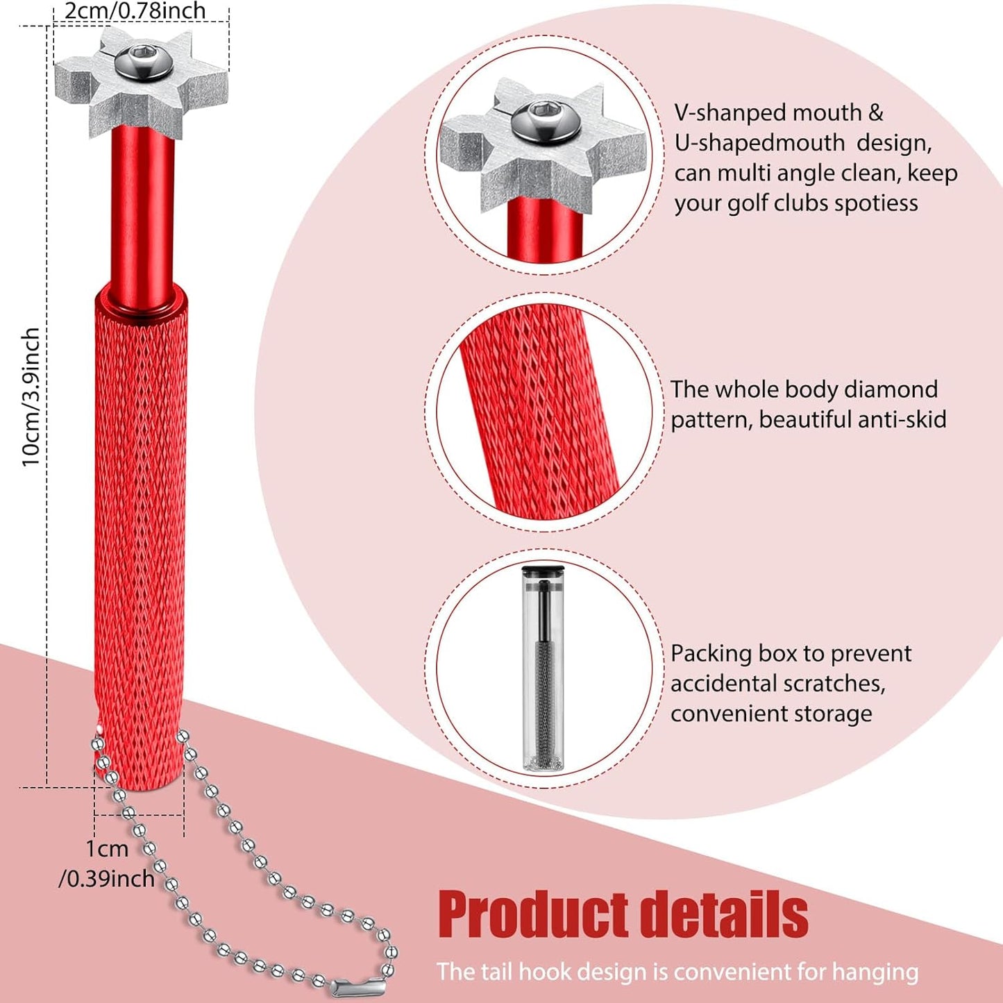 Skylety 3 Pieces Golf Club Groove Sharpener Retractable Brush and 6-Head Groove Sharpener Re-Grooving Tool and Cleaner for All Golf Irons Pitching, Sand, Lob, Approach Wedges, Utility Clubs (Red)