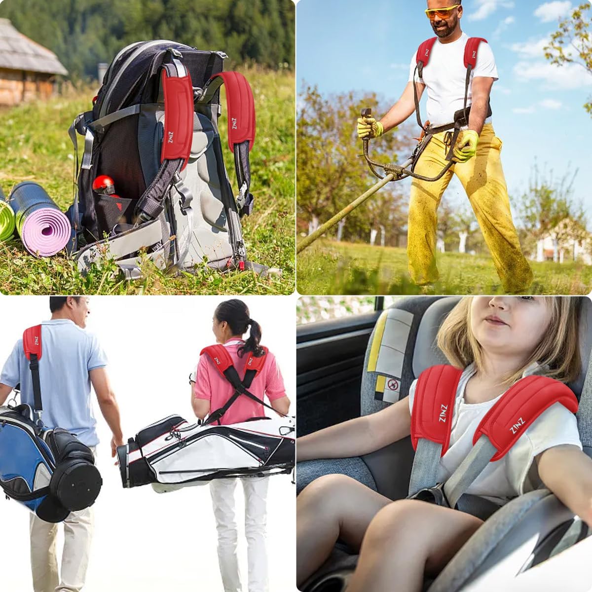 ZINZ 2-Pack Universal Shoulder Pad with Ultra Thick Cushion for Bag Luggage Bag Crossbody, Plus Long & Anti-Slip & Breathable,Red