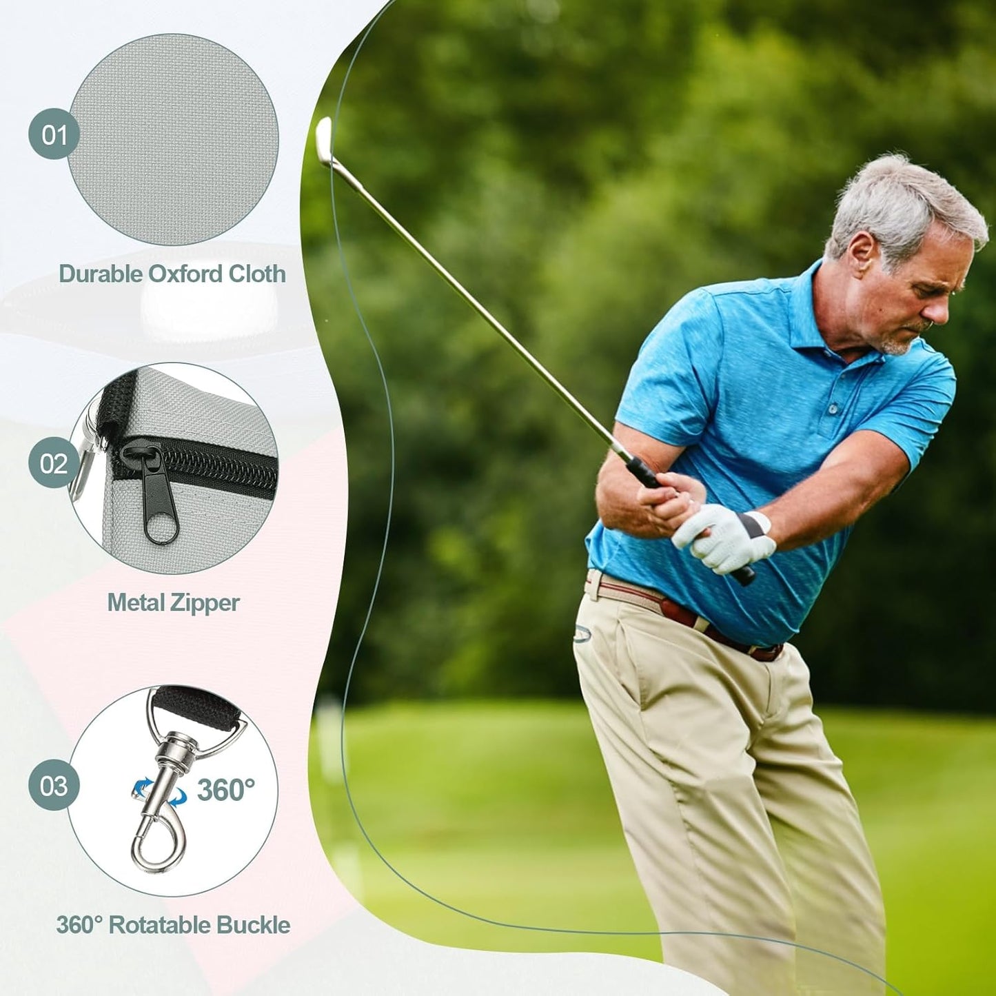 uxcell Golf Tee Pouch, Professional Zipper Golf Tee Bag Accessories Pocket Gear Clip Bag with Metal Lobster Claw Clip Organizer Storage Bags for Men and Women