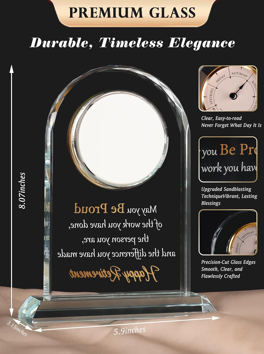 DEEWISH Retirement Gift for Women Men, Days of The Week Desk Clock, Happy Retirement Plaque Gifts for Coworkers Boss, Going Away Gift for Retired Friends, Farewell Presents for Teacher Doctor Nurses