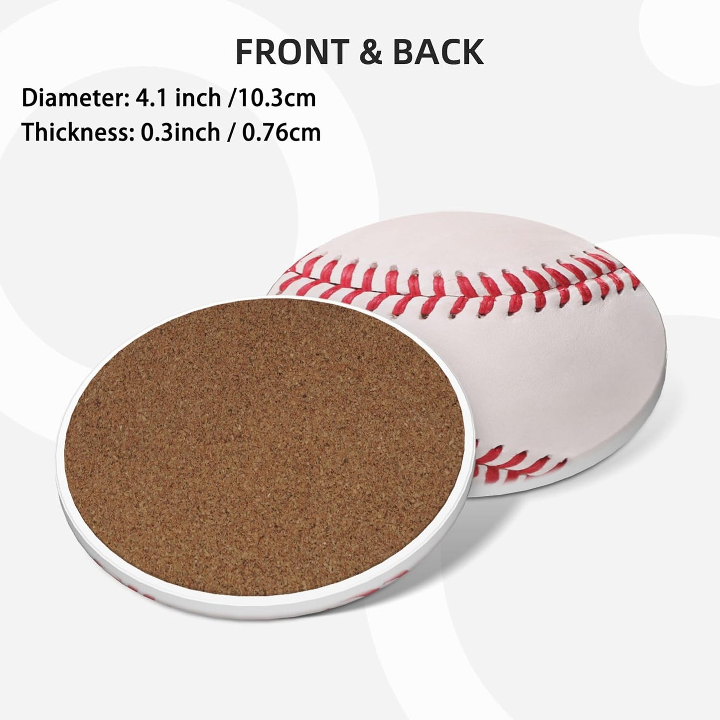 Baseball Ball Coasters for Drinks Set of 4, Absorbent Ceramic Drink Coasters for Coffee Table Wooden Table Cup Bar, 4 Inches