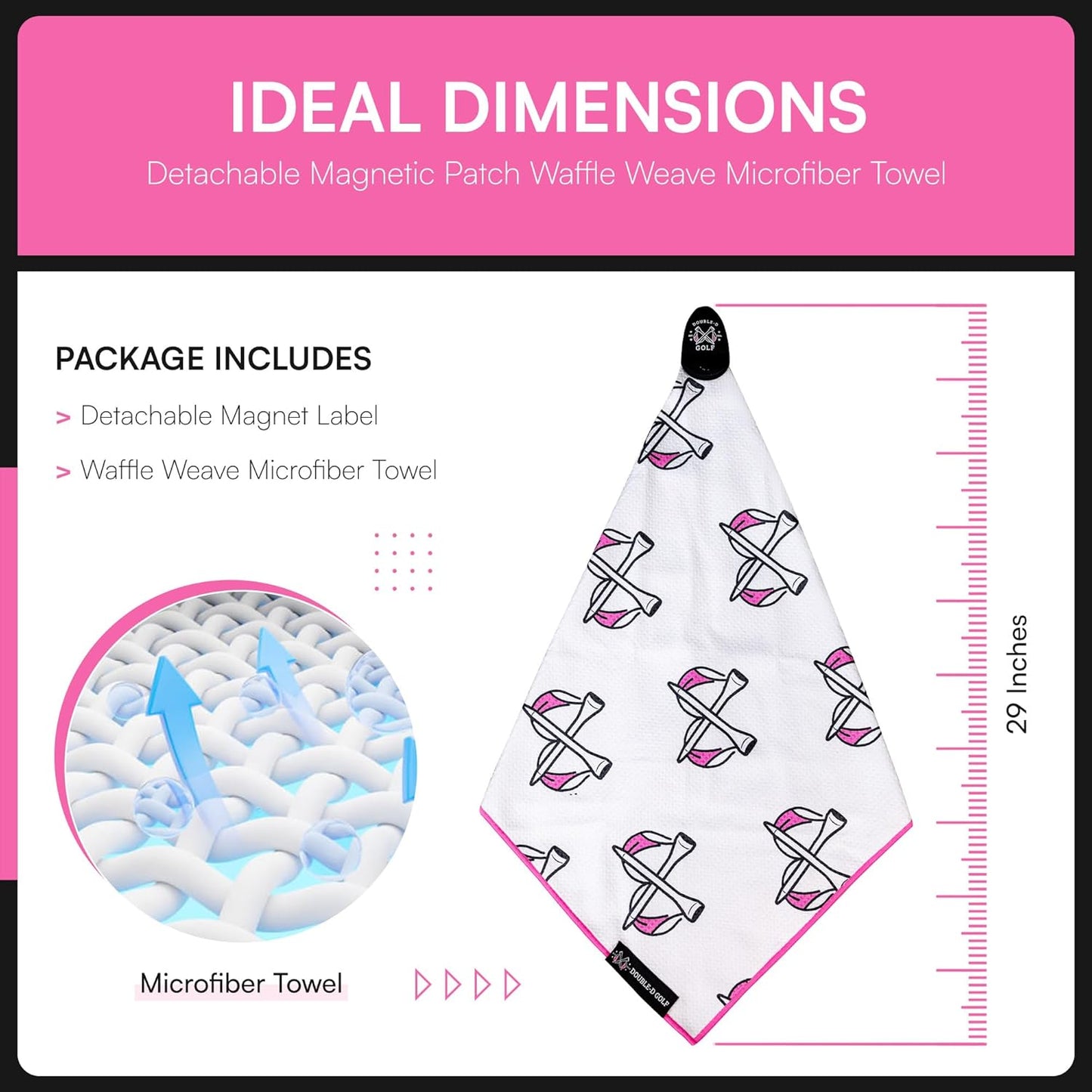 Magnetic Golf Towel Supporting Breast Cancer Research | 10% Profit Donation | 29” Waffle Microfiber | Removable High-Strength Magnet | Ultra Absorbent | Durable for Clubs & Balls