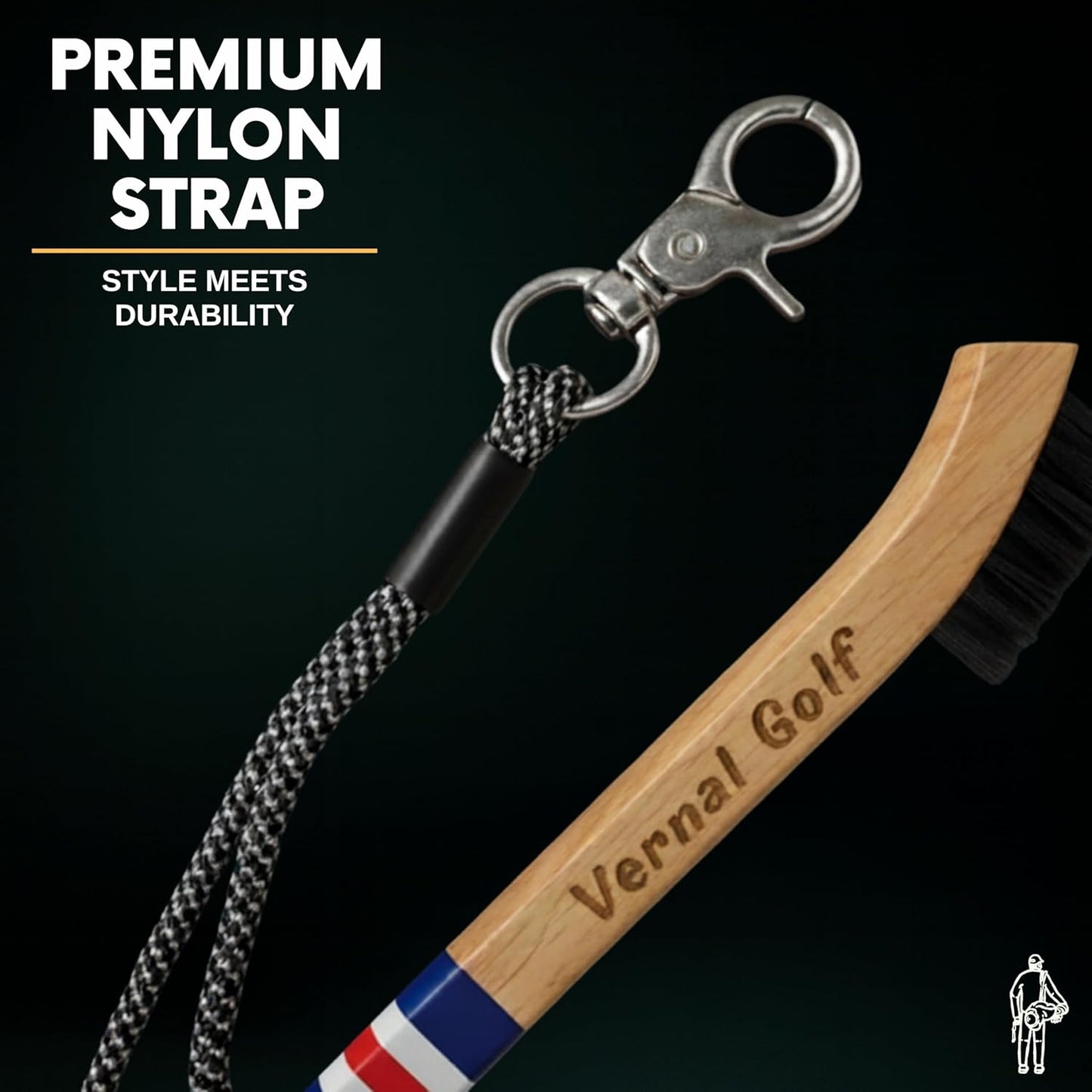 Golf Brush Made from Hickory Wood, Golf Club Groove Cleaner with Secure Clip Attachment for Bags and Carts - Golf Gifts for Men