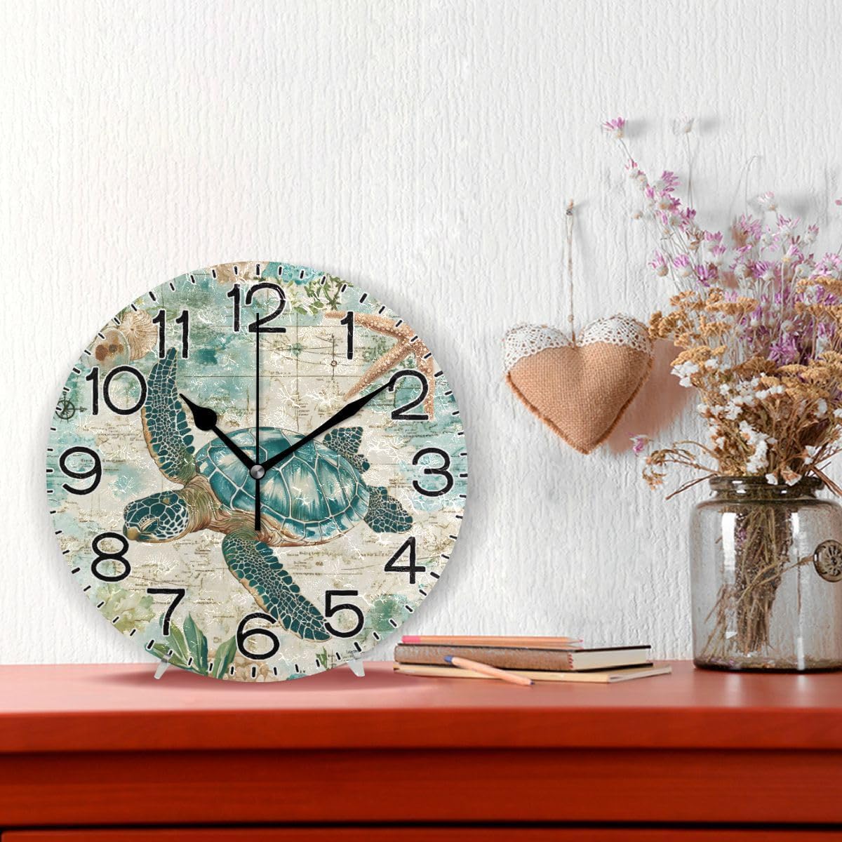 ALAZA Beautiful Sea Turtle Wall Clock Battery Operated Non Ticking Silent Quartz Analog Rustic Farmhouse Round Clock Retro Decor for Home Kitchen Living Room Bathroom