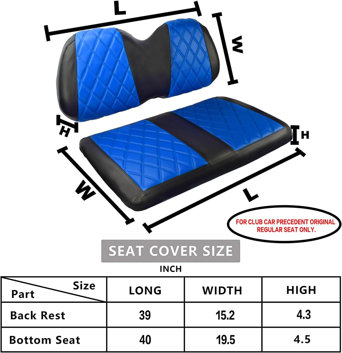 NOKINS Golf Cart Diamond Seat Covers Kit, Fit for Club Car Precedent OEM Standard Front Seat Cushion, Golf Cart Vinyl Seat Cover, No Nails Required