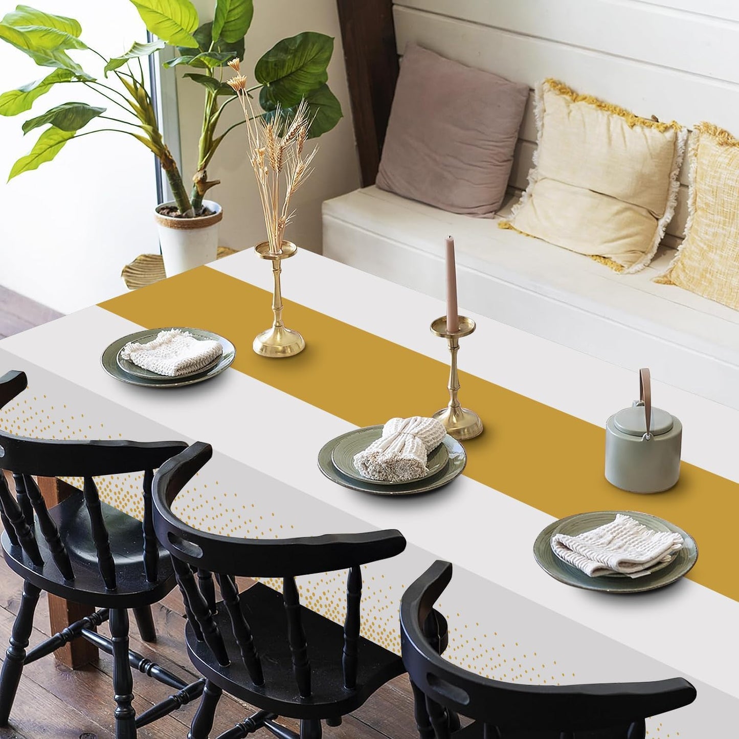 3 Pack 2in1 Disposable Plastic Tablecloths 54" x 108" White and Gold Dot Party Table Cloth Rectangle Table Cover for Wedding Birthday Baby Shower Anniversary Christmas New Year Party Decorations