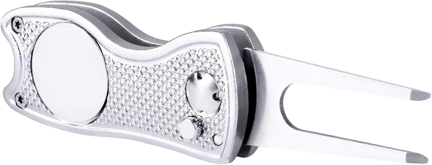 Mile High Life Golf Divot Repair Tool, All Metal Foldable Divot Tool with Pop-up Button & Magnetic Ball Marker, 2-6 Pack