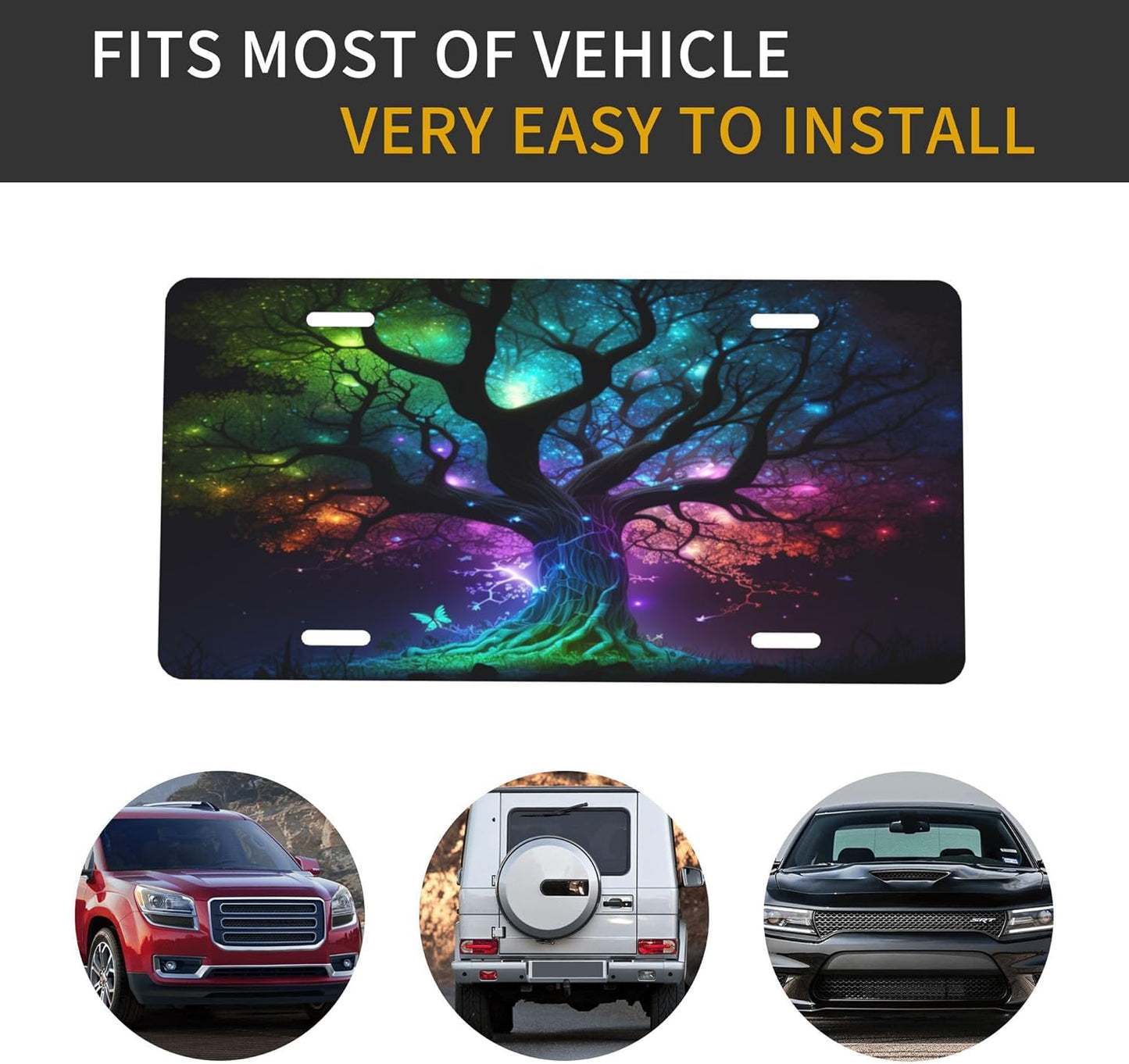 Tree of Life Rainbow Galaxy License Plate Funny Aluminum Front License Plates Decorative Waterproof Rust-Free Metal Car Plate Covers for Women Men Car Tag Accessories fit Truck SUV Rv 12 X 6 in