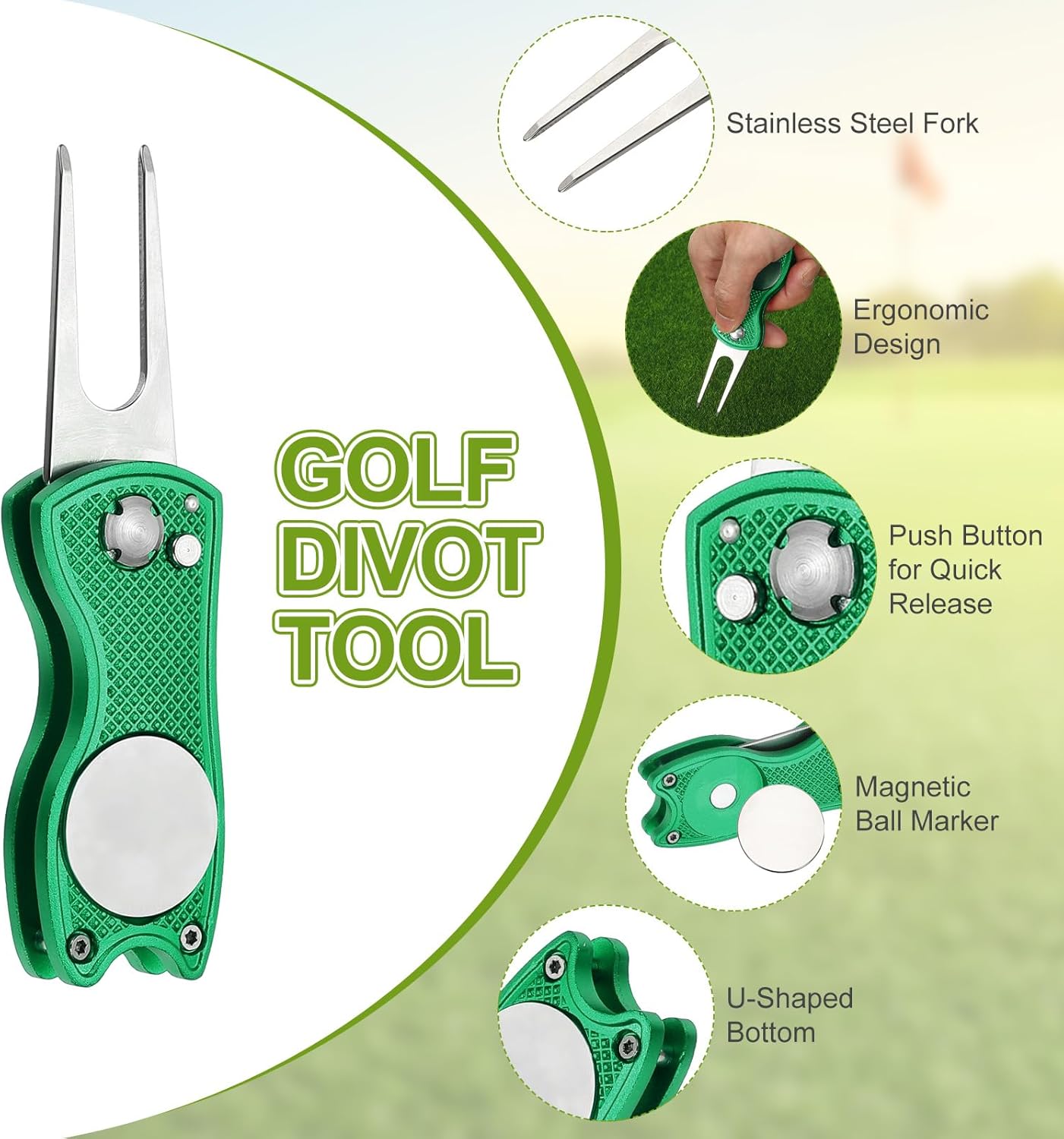 PATIKIL Golf Divot Repair Tool Foldable Metal Golf Green Divot Tool with Magnetic Ball Marker
