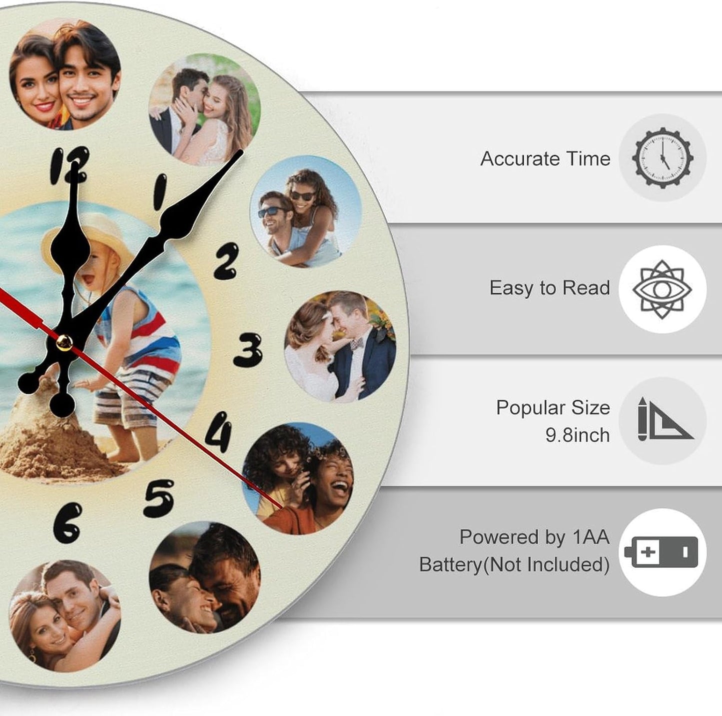 Custom Wall Clock,Personalized Wood Clock add Your Photo/Text,Customizable Silent Round Decoration for Kitchen Bathroom 10inch style8