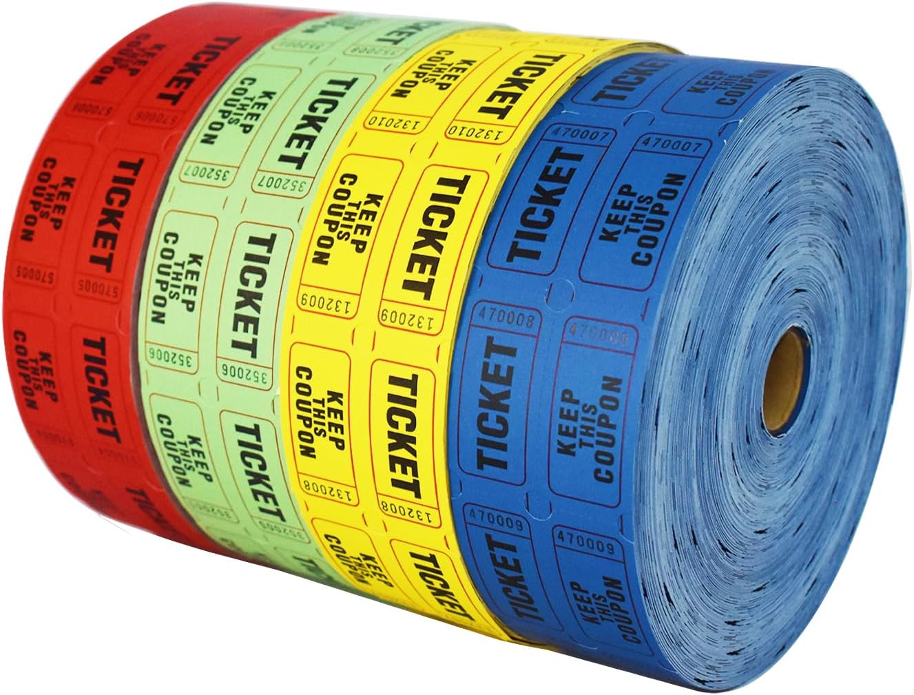 SEETOOOGAMES Raffle Tickets Double Roll - Full Set of 4 Colors, 2000 Tickets/Colors, 50/50 Raffle Tickets for Events (Red, Blue, Yellow, Green)
